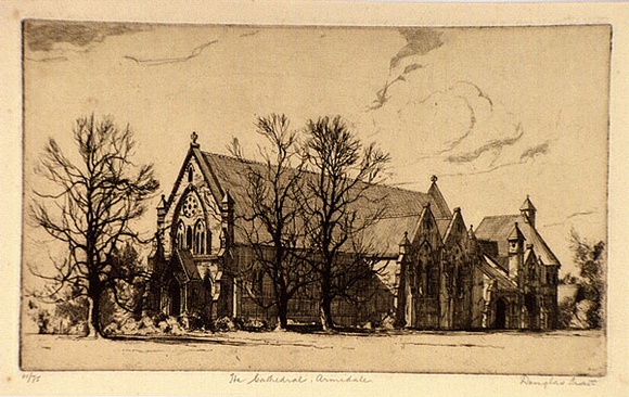 Artist: b'Pratt, Douglas.' | Title: b'The Cathedral, Armidale' | Date: 1932 | Technique: b'etching, printed in brown ink, from one plate' Artist: b'Pratt, Douglas.' | Title: b'The Cathedral, Armidale' | Date: 1932 | Technique: b'etching, printed in brown ink, from one plate'