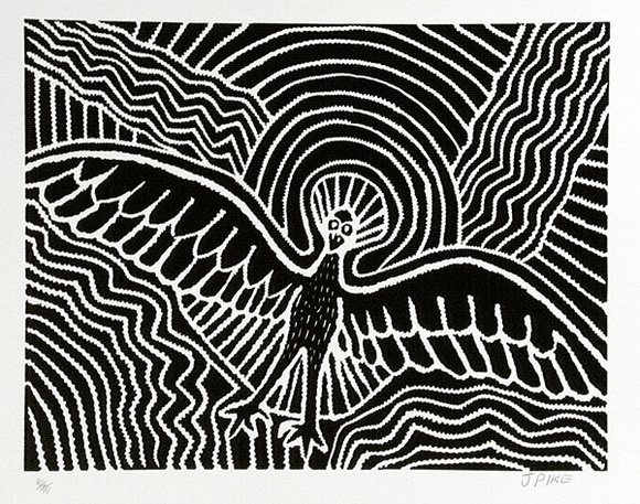 Artist: b'Pike, Jimmy.' | Title: b'Mangkaja Kura' | Date: 1985 | Technique: b'screenprint, printed in black ink, from one stencil' Artist: b'Pike, Jimmy.' | Title: b'Mangkaja Kura' | Date: 1985 | Technique: b'screenprint, printed in black ink, from one stencil'