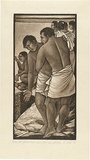 Artist: White, Robin. | Title: The fisherman considers his options | Date: 1995 | Technique: woodcut, printed in sepia ink, from two blocks