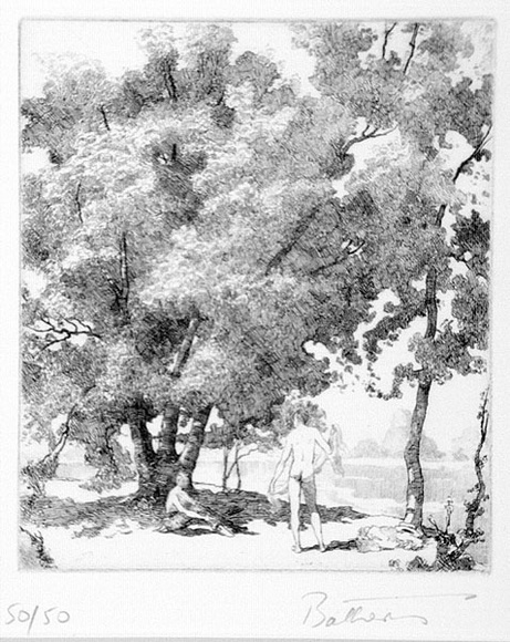 Artist: b'FEINT, Adrian' | Title: b'The bathers.' | Date: 1922 | Technique: b'etching, printed in black ink, from one plate' | Copyright: b'Courtesy the Estate of Adrian Feint' Artist: b'FEINT, Adrian' | Title: b'The bathers.' | Date: 1922 | Technique: b'etching, printed in black ink, from one plate' | Copyright: b'Courtesy the Estate of Adrian Feint'