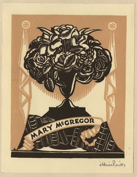 Artist: b'FEINT, Adrian' | Title: b'Bookplate: Mary Mc Gregor.' | Date: (1933) | Technique: b'wood-engraving, printed in colour, from two blocks' | Copyright: b'Courtesy the Estate of Adrian Feint' Artist: b'FEINT, Adrian' | Title: b'Bookplate: Mary Mc Gregor.' | Date: (1933) | Technique: b'wood-engraving, printed in colour, from two blocks' | Copyright: b'Courtesy the Estate of Adrian Feint'