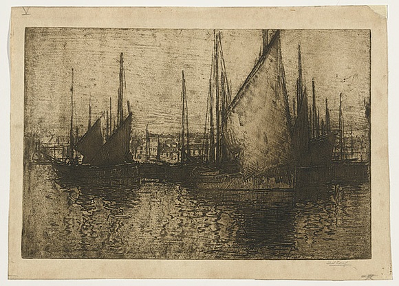 Artist: b'Long, Sydney.' | Title: b'The harbour, St.Ives' | Date: 1920 | Technique: b'softground-etching with burnishing, printed in brown ink with plate-tone, from one zinc plate' | Copyright: b'Reproduced with the kind permission of the Ophthalmic Research Institute of Australia'