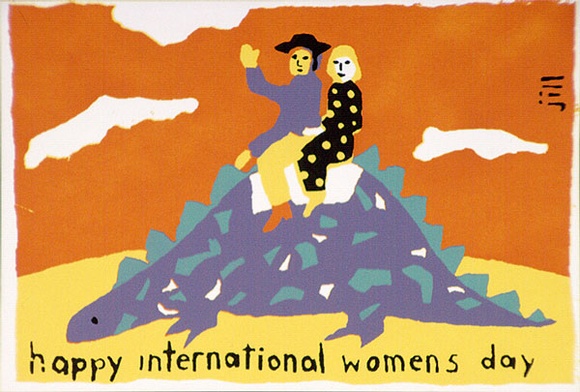 Artist: b'Jill Posters.' | Title: b'Postcard: Happy international womens day' | Date: 1983-87 | Technique: b'screenprint, printed in colour, from four stencils' Artist: b'Jill Posters.' | Title: b'Postcard: Happy international womens day' | Date: 1983-87 | Technique: b'screenprint, printed in colour, from four stencils'
