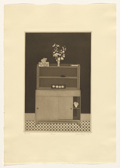 Artist: b'Taylor, Helen.' | Title: b'Dresser' | Date: 1978 | Technique: b'etching and aquatint, printed in black ink, from one plate' | Copyright: b'This work appears on screen courtesy of the artist and copyright holder' Artist: b'Taylor, Helen.' | Title: b'Dresser' | Date: 1978 | Technique: b'etching and aquatint, printed in black ink, from one plate' | Copyright: b'This work appears on screen courtesy of the artist and copyright holder'