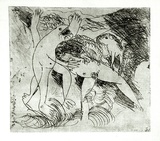 Artist: BOYD, Arthur | Title: Figure in a river with beast and dog. | Date: (1962-63) | Technique: etching and drypoint, printed in black ink, from one plate | Copyright: Reproduced with permission of Bundanon Trust