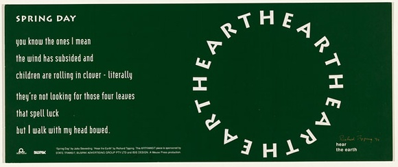 Artist: b'TIPPING, Richard' | Title: b'Hear the Art - Bus Poster' | Date: 1994 | Technique: b'screenprint, printed in colour, from multiple stencils' Artist: b'TIPPING, Richard' | Title: b'Hear the Art - Bus Poster' | Date: 1994 | Technique: b'screenprint, printed in colour, from multiple stencils'