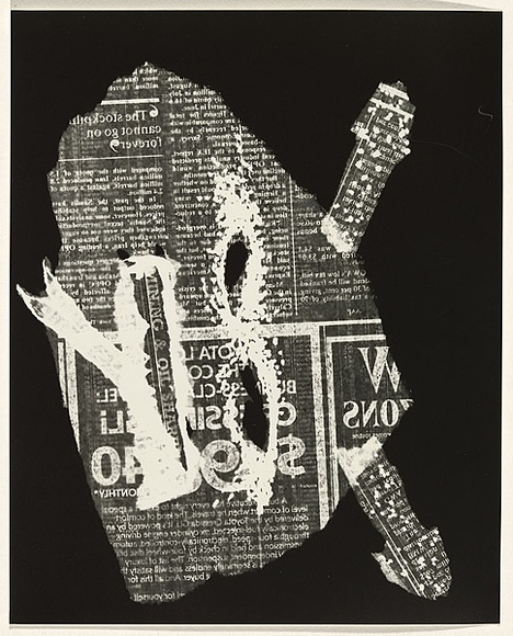 Title: not titled [newspaper creature with antennae] | Date: c.1993 | Technique: cliché-verre, printed in black, from hand-drawn negative