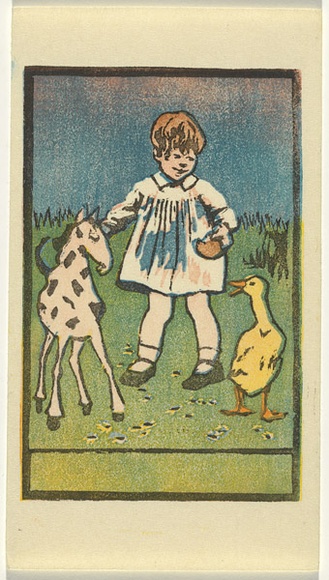 Artist: b'Allport, C.L.' | Title: b'Boy with animals.' | Date: c.1928 | Technique: b'linocut, printed in colour, from multiple blocks' Artist: b'Allport, C.L.' | Title: b'Boy with animals.' | Date: c.1928 | Technique: b'linocut, printed in colour, from multiple blocks'
