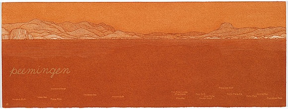 Artist: b'MADDOCK, Bea' | Title: b'Terra Spiritus...with a darker shade of pale' | Date: 1993-98 | Technique: b'stencil print, printed in hand-ground Launceston ochre from multiple hand-cut mylar stencils; letterpress text blind printed; hand-drawn script' Artist: b'MADDOCK, Bea' | Title: b'Terra Spiritus...with a darker shade of pale' | Date: 1993-98 | Technique: b'stencil print, printed in hand-ground Launceston ochre from multiple hand-cut mylar stencils; letterpress text blind printed; hand-drawn script'