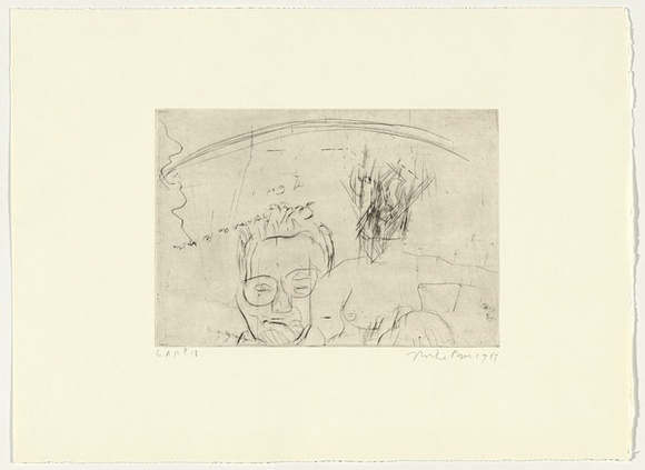 Artist: b'PARR, Mike' | Title: b'Gun into vanishing point 18' | Date: 1988-89 | Technique: b'drypoint and foul biting, printed in black ink, from one copper plate' Artist: b'PARR, Mike' | Title: b'Gun into vanishing point 18' | Date: 1988-89 | Technique: b'drypoint and foul biting, printed in black ink, from one copper plate'