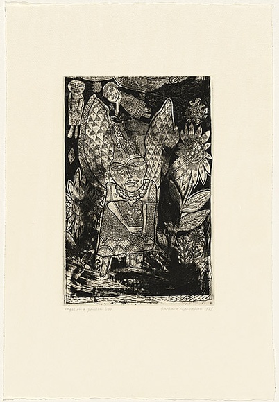 Artist: b'HANRAHAN, Barbara' | Title: b'Angels in a garden' | Date: 1989 | Technique: b'etching, printed in black ink with plate-tone' Artist: b'HANRAHAN, Barbara' | Title: b'Angels in a garden' | Date: 1989 | Technique: b'etching, printed in black ink with plate-tone'