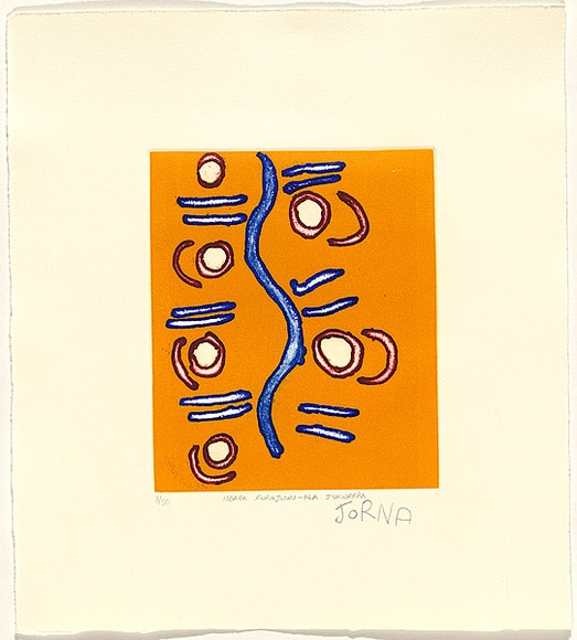 Artist: b'Nelson, Jorna Napurrurla.' | Title: b'ngapa kurnjuwu-rla jukurrpa' | Date: 2003 | Technique: b'etching, printed in colour, from one zinc plate'