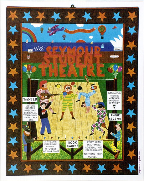 Artist: b'Stejskal, Josef Lada.' | Title: b'Seymour Student Theatre: wanted actors, dancers, musicians, designers, technicians, stage crew, etc.' | Date: 1981 | Technique: b'offset-lithograph, printed in black ink, from one plate' Artist: b'Stejskal, Josef Lada.' | Title: b'Seymour Student Theatre: wanted actors, dancers, musicians, designers, technicians, stage crew, etc.' | Date: 1981 | Technique: b'offset-lithograph, printed in black ink, from one plate'