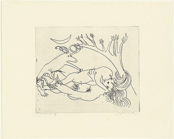 Artist: b'BOYD, Arthur' | Title: b'Ram and figures under a tree.' | Date: (1968-69) | Technique: b'etching, printed in black ink, from one plate' | Copyright: b'Reproduced with permission of Bundanon Trust' Artist: b'BOYD, Arthur' | Title: b'Ram and figures under a tree.' | Date: (1968-69) | Technique: b'etching, printed in black ink, from one plate' | Copyright: b'Reproduced with permission of Bundanon Trust'