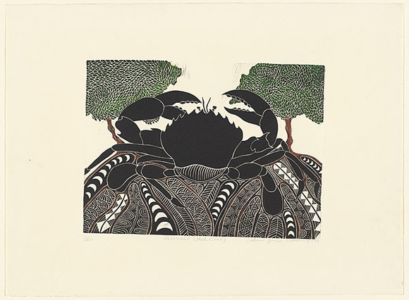 Artist: b'SABATINO, Nino' | Title: b'Githali (mud crab)' | Date: 1997 | Technique: b'linocut, printed in colour, from one block' | Copyright: b'\xc2\xa9 Cerefino Garcia Sabatino' Artist: b'SABATINO, Nino' | Title: b'Githali (mud crab)' | Date: 1997 | Technique: b'linocut, printed in colour, from one block' | Copyright: b'\xc2\xa9 Cerefino Garcia Sabatino'