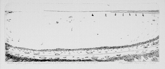 Artist: b'Rooney, Elizabeth.' | Title: b'Botany Bay from Banksmeadow, 25th January 1988' | Date: 1988 | Technique: b'drypoint, printed in black ink, from one plate' Artist: b'Rooney, Elizabeth.' | Title: b'Botany Bay from Banksmeadow, 25th January 1988' | Date: 1988 | Technique: b'drypoint, printed in black ink, from one plate'