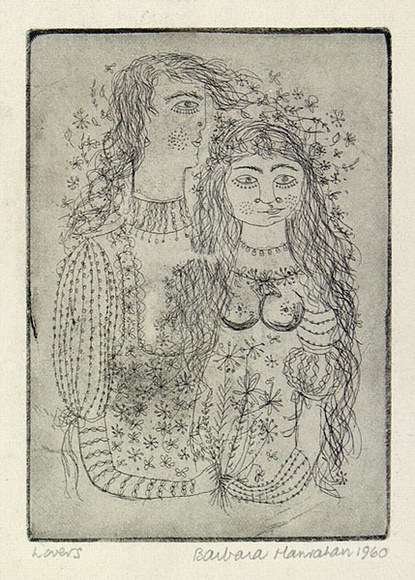 Artist: b'HANRAHAN, Barbara' | Title: b'Lovers' | Date: 1960 | Technique: b'etching, printed in black ink, from one plate' Artist: b'HANRAHAN, Barbara' | Title: b'Lovers' | Date: 1960 | Technique: b'etching, printed in black ink, from one plate'