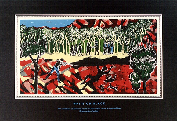 Artist: b'Shiels, Julie.' | Title: b'White on black' | Date: 1987 | Technique: b'screenprint, printed in colour, from multiple stencils' Artist: b'Shiels, Julie.' | Title: b'White on black' | Date: 1987 | Technique: b'screenprint, printed in colour, from multiple stencils'
