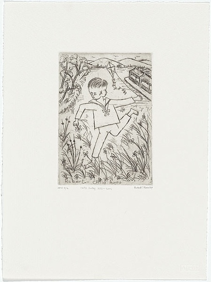 Artist: b'Rooney, Robert.' | Title: b'Child away 1956 - 2001' | Date: 1956 | Technique: b'etching, printed in black ink, from one plate' | Copyright: b'Courtesy of Tolarno Galleries' Artist: b'Rooney, Robert.' | Title: b'Child away 1956 - 2001' | Date: 1956 | Technique: b'etching, printed in black ink, from one plate' | Copyright: b'Courtesy of Tolarno Galleries'