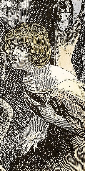 Artist: b'Orchard, Ken.' | Title: b'Three textures.' | Date: 1986 | Technique: b'woodcut, printed in black ink, each from one block; hand-coloured' Artist: b'Orchard, Ken.' | Title: b'Three textures.' | Date: 1986 | Technique: b'woodcut, printed in black ink, each from one block; hand-coloured'
