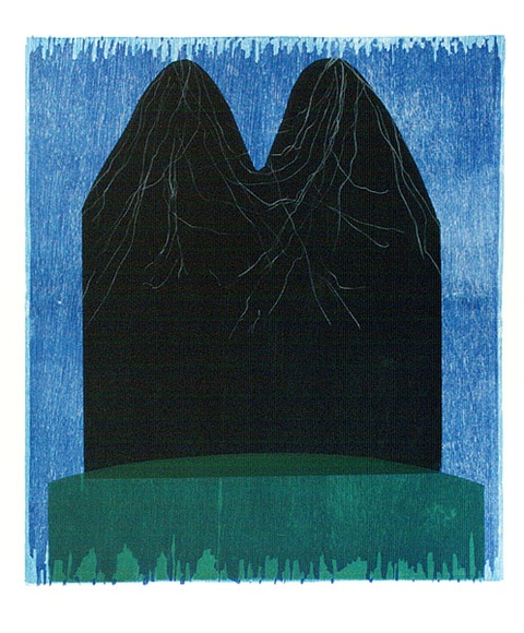 Artist: b'Buckley, Sue.' | Title: b'Snow mountains.' | Date: 1974 | Technique: b'woodcut, printed in colour, from multiple blocks' | Copyright: b'This work appears on screen courtesy of Sue Buckley and her sister Jean Hanrahan' Artist: b'Buckley, Sue.' | Title: b'Snow mountains.' | Date: 1974 | Technique: b'woodcut, printed in colour, from multiple blocks' | Copyright: b'This work appears on screen courtesy of Sue Buckley and her sister Jean Hanrahan'