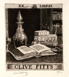 Artist: LINDSAY, Lionel | Title: Book plate: Clive Fitts | Date: 1945, October | Technique: etching, printed in black ink, from one plate | Copyright: Courtesy of the National Library of Australia