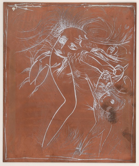 Artist: b'BOYD, Arthur' | Title: b'Plate 2: Broken nude and flying figure.' | Date: (1962-63) | Technique: b'etched plate' | Copyright: b'This work appears on screen courtesy of Bundanon Trust' Artist: b'BOYD, Arthur' | Title: b'Plate 2: Broken nude and flying figure.' | Date: (1962-63) | Technique: b'etched plate' | Copyright: b'This work appears on screen courtesy of Bundanon Trust'