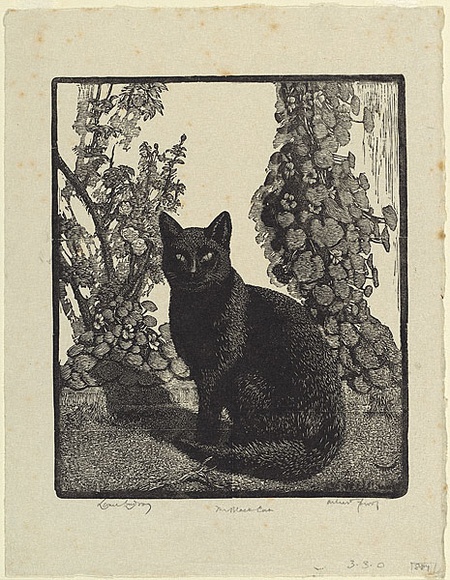 Artist: b'LINDSAY, Lionel' | Title: b'The black cat' | Date: 1922 | Technique: b'wood-engraving, printed in black ink, from one block; touched with brush and black ink' | Copyright: b'Courtesy of the National Library of Australia' Artist: b'LINDSAY, Lionel' | Title: b'The black cat' | Date: 1922 | Technique: b'wood-engraving, printed in black ink, from one block; touched with brush and black ink' | Copyright: b'Courtesy of the National Library of Australia'