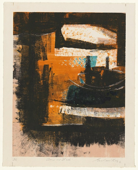 Artist: b'King, Grahame.' | Title: b'Orange and black' | Date: 1967 | Technique: b'lithograph, printed in colour, from four stones [or plates]'