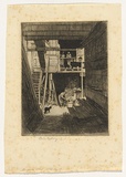 Artist: LINDSAY, Lionel | Title: Carpenter's shop, Phillip Street, Sydney | Date: 1919 | Technique: etching, printed in black ink with plate-tone, from one plate | Copyright: Courtesy of the National Library of Australia
