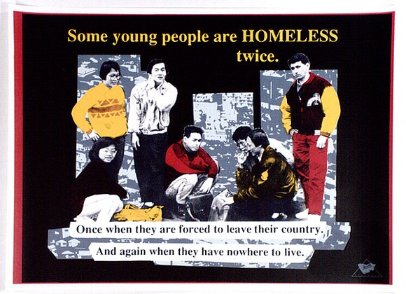 Artist: b'Andy.' | Title: b'Some young people are homeless twice' | Date: 1990 | Technique: b'screenprint and photo-screenprint, printed in colour, from seven stencils' Artist: b'Andy.' | Title: b'Some young people are homeless twice' | Date: 1990 | Technique: b'screenprint and photo-screenprint, printed in colour, from seven stencils'