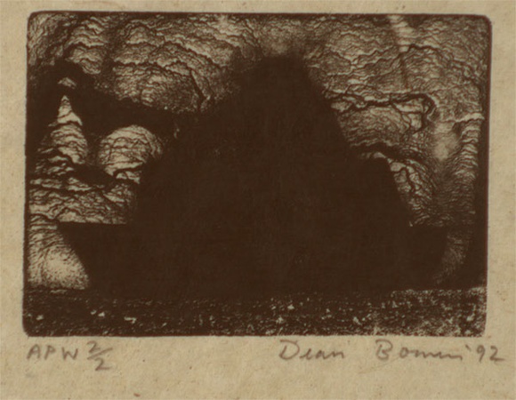Artist: b'Bowen, Dean.' | Title: b'not titled (ship with clouds)' | Date: 1992 | Technique: b'etching, printed in black ink, from one plate' Artist: b'Bowen, Dean.' | Title: b'not titled (ship with clouds)' | Date: 1992 | Technique: b'etching, printed in black ink, from one plate'