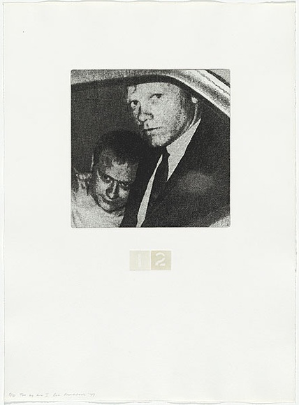 Artist: b'MADDOCK, Bea' | Title: b'Two by two I' | Date: 1977, September-November | Technique: b'photo-etching, aquatint and stipple, printed in black, white and cream ink, from three plates' Artist: b'MADDOCK, Bea' | Title: b'Two by two I' | Date: 1977, September-November | Technique: b'photo-etching, aquatint and stipple, printed in black, white and cream ink, from three plates'