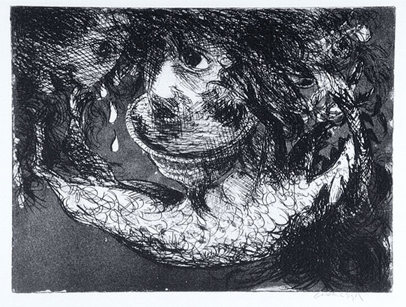 Artist: b'BOYD, Arthur' | Title: b'Head in a cup with crying head.' | Date: 1962-63 | Technique: b'etching and aquatint, printed in black ink, from one plate' | Copyright: b'Reproduced with permission of Bundanon Trust' Artist: b'BOYD, Arthur' | Title: b'Head in a cup with crying head.' | Date: 1962-63 | Technique: b'etching and aquatint, printed in black ink, from one plate' | Copyright: b'Reproduced with permission of Bundanon Trust'