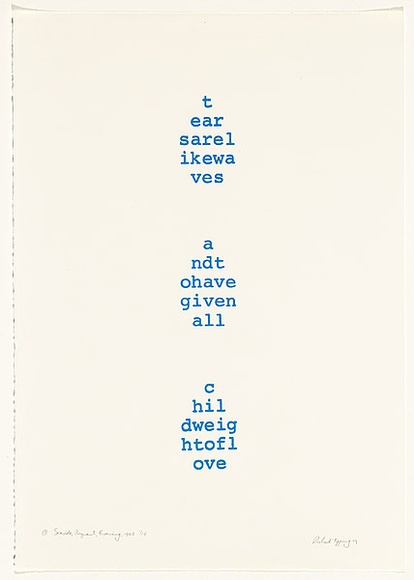Artist: b'TIPPING, Richard' | Title: b'a print from Airpoet portfolio.' | Date: 1979 | Technique: b'screenprint, printed in blue ink, from one stencil' Artist: b'TIPPING, Richard' | Title: b'a print from Airpoet portfolio.' | Date: 1979 | Technique: b'screenprint, printed in blue ink, from one stencil'