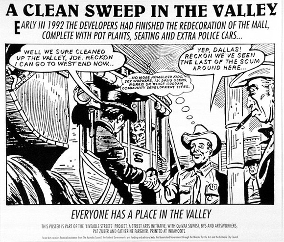 Artist: b'Inkahoots Ltd.' | Title: b'A clean sweep in the Valley' | Date: 1992, June | Technique: b'screenprint, printed in black ink, from one stencil' Artist: b'Inkahoots Ltd.' | Title: b'A clean sweep in the Valley' | Date: 1992, June | Technique: b'screenprint, printed in black ink, from one stencil'