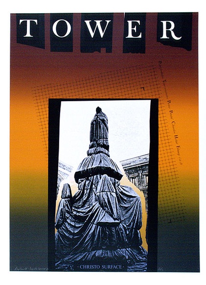 Artist: b'ARNOLD, Raymond' | Title: b'Tower. Christo surface.' | Date: 1984 | Technique: b'screenprint, printed in colour, from three stencils' Artist: b'ARNOLD, Raymond' | Title: b'Tower. Christo surface.' | Date: 1984 | Technique: b'screenprint, printed in colour, from three stencils'
