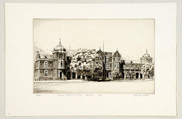 Artist: b'PLATT, Austin' | Title: b'Prince Alfred College, Adelaide' | Date: 1936 | Technique: b'etching, printed in black ink, from one plate' Artist: b'PLATT, Austin' | Title: b'Prince Alfred College, Adelaide' | Date: 1936 | Technique: b'etching, printed in black ink, from one plate'