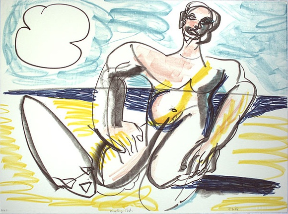 Artist: b'Furlonger, Joe.' | Title: b'Kneeling surfer' | Date: 1989 | Technique: b'lithograph, printed in colour, from multiple stones' Artist: b'Furlonger, Joe.' | Title: b'Kneeling surfer' | Date: 1989 | Technique: b'lithograph, printed in colour, from multiple stones'