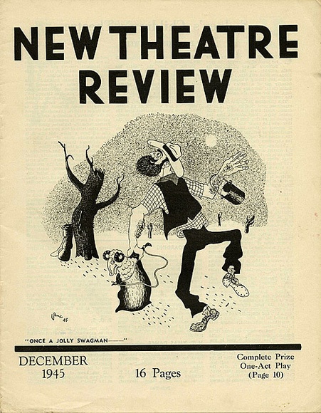 Title: b'New theatre review: December 1945' | Date: November 1945 | Technique: b'linocut, printed in black ink, from one block; letterpress text' Title: b'New theatre review: December 1945' | Date: November 1945 | Technique: b'linocut, printed in black ink, from one block; letterpress text'