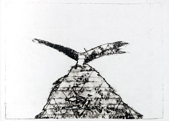 Artist: b'Roberts, Neil.' | Title: b'Eruptions 29' | Date: 1991 | Technique: b'pigment-transfer, printed in brown ink, from one bitumen paper plate' Artist: b'Roberts, Neil.' | Title: b'Eruptions 29' | Date: 1991 | Technique: b'pigment-transfer, printed in brown ink, from one bitumen paper plate'