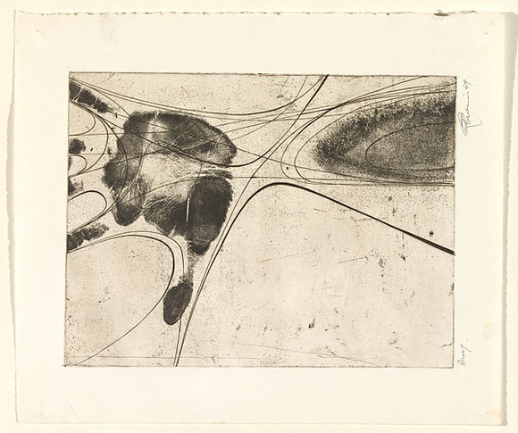 Artist: b'EWINS, Rod' | Title: b'(palm print).' | Date: 1969 | Technique: b'softground-etching and line-engraving, printed in black ink, from one copper plate' Artist: b'EWINS, Rod' | Title: b'(palm print).' | Date: 1969 | Technique: b'softground-etching and line-engraving, printed in black ink, from one copper plate'