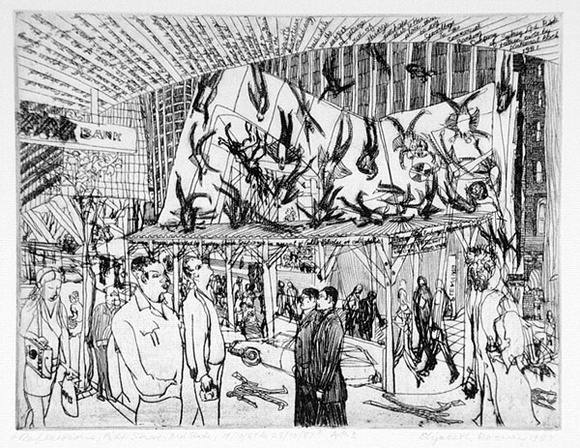 Artist: b'Rooney, Elizabeth.' | Title: b'Reflections, Pitt Street' | Date: 1987 | Technique: b'etching, aquatint and drypoint printed in black ink with plate-tone, from one plate' Artist: b'Rooney, Elizabeth.' | Title: b'Reflections, Pitt Street' | Date: 1987 | Technique: b'etching, aquatint and drypoint printed in black ink with plate-tone, from one plate'