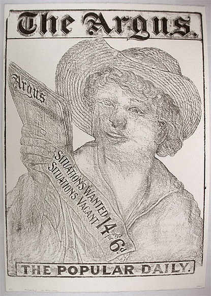 Artist: b'Crawford, Marian.' | Title: b'not titled [add for The Argus - The Popular Daily]' | Date: 1992 | Technique: b'lithograph, printed in black ink, from one stone'