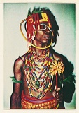 Artist: McDiarmid, David. | Title: not titled [smiling Afro-American]: postcard from the series Urban Tribalwear. | Date: (1980) | Technique: photocopy, printed in colour | Copyright: Courtesy of copyright owner, Merlene Gibson (sister)