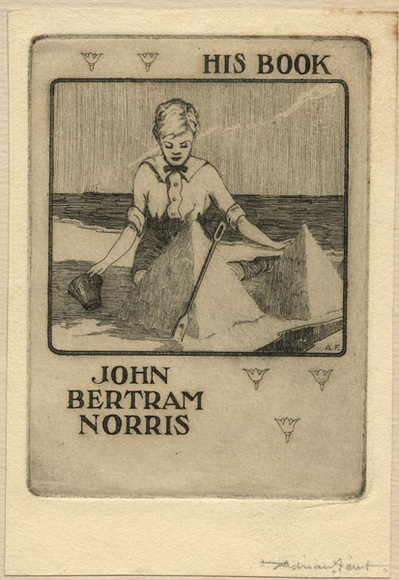 Artist: b'FEINT, Adrian' | Title: b'Bookplate: John Bertram Norris.' | Date: (1922) | Technique: b'etching, printed in black ink with plate-tone, from one plate' | Copyright: b'Courtesy the Estate of Adrian Feint' Artist: b'FEINT, Adrian' | Title: b'Bookplate: John Bertram Norris.' | Date: (1922) | Technique: b'etching, printed in black ink with plate-tone, from one plate' | Copyright: b'Courtesy the Estate of Adrian Feint'