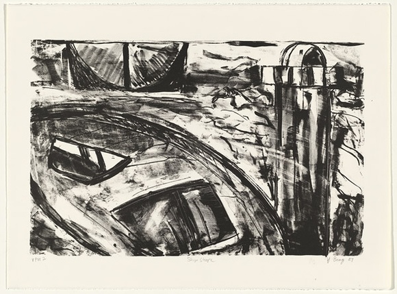 Artist: b'Boag, Yvonne.' | Title: b'Ship shape' | Date: 1987 | Technique: b'lithograph, pinted in black ink, from one stone' | Copyright: b'\xc2\xa9 Yvonne Boag' Artist: b'Boag, Yvonne.' | Title: b'Ship shape' | Date: 1987 | Technique: b'lithograph, pinted in black ink, from one stone' | Copyright: b'\xc2\xa9 Yvonne Boag'