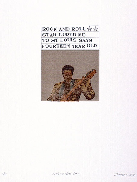 Artist: b'Barker, George.' | Title: bRock 'n' Roll star. | Date: 1974 | Technique: b'screenprint, printed in colour, from multiple stencils' | Copyright: b'\xc2\xa9 George Barker' Artist: b'Barker, George.' | Title: bRock 'n' Roll star. | Date: 1974 | Technique: b'screenprint, printed in colour, from multiple stencils' | Copyright: b'\xc2\xa9 George Barker'
