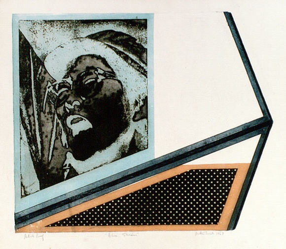 Artist: b'WICKS, Arthur' | Title: b'Blue scream' | Date: 1967 | Technique: b'photo-etching, printed in colour, from multiple plates' Artist: b'WICKS, Arthur' | Title: b'Blue scream' | Date: 1967 | Technique: b'photo-etching, printed in colour, from multiple plates'