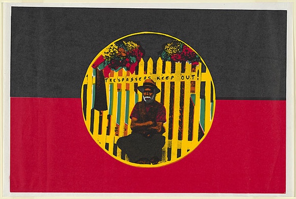 Artist: b'Quaill, Avril.' | Title: b'Trespassers keep out!' | Date: 1982 | Technique: b'screenprint, printed in colour, from multiple stencils' Artist: b'Quaill, Avril.' | Title: b'Trespassers keep out!' | Date: 1982 | Technique: b'screenprint, printed in colour, from multiple stencils'
